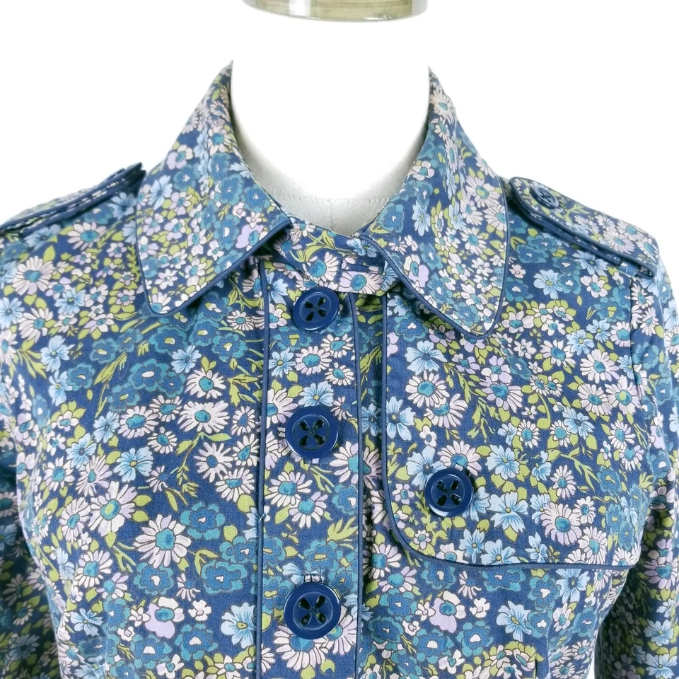 Anthropologie Elevenses Glajevica 尺寸 4 蓝色花卉 Cottagecore 风衣 — 第 4/4 张图片
