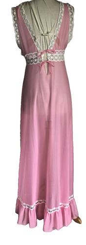 Rare Bubblegum Pink Vanity Fair Long Nylon & Lace Night Gown Lingerie Dress Plun - Picture 4 of 7