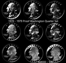 1970 - 1979 S Proof Washington Quarter 9 Coin Set