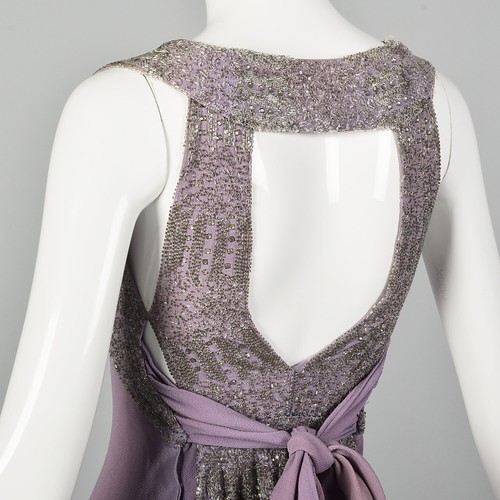 XXS 1930s Lucile Paray Lavender Beaded Evening Dress Keyhole Back Bias Cut VTG - Picture 5 of 10