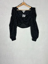 Topshop, Women's Black and White Spotted Long Sleeved Crop Top, Size UK 10 - New