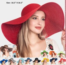 Big Wide Brim Solid Floppy Summer Sun Beach Hat Church Derby Hawaiian NEW