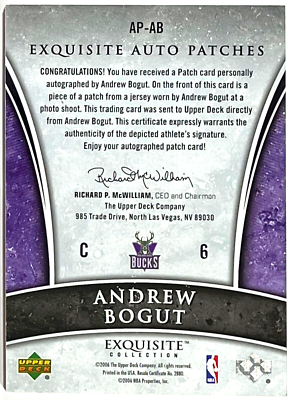 2005-06 Upper Deck Exquisite Auto Patches Andrew Bogut Auto RC #AP 