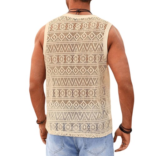 Mens Pullover Lace Round Neck Sleeveless Vest Casual Blouse Tops Tees Sports Gym - Picture 16 of 26