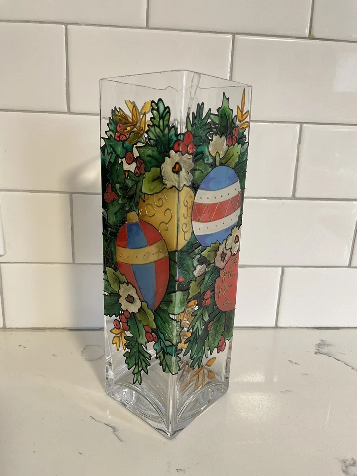 Jarrón candelabro Joan Baker Designs clase de arte pintado a mano muy colorido Foto 3 de 4