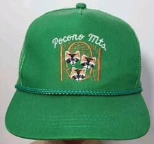 Vtg Pocono Mountains Green Trucker Snapback Mesh Back Racoon Rope Hat      (R2)