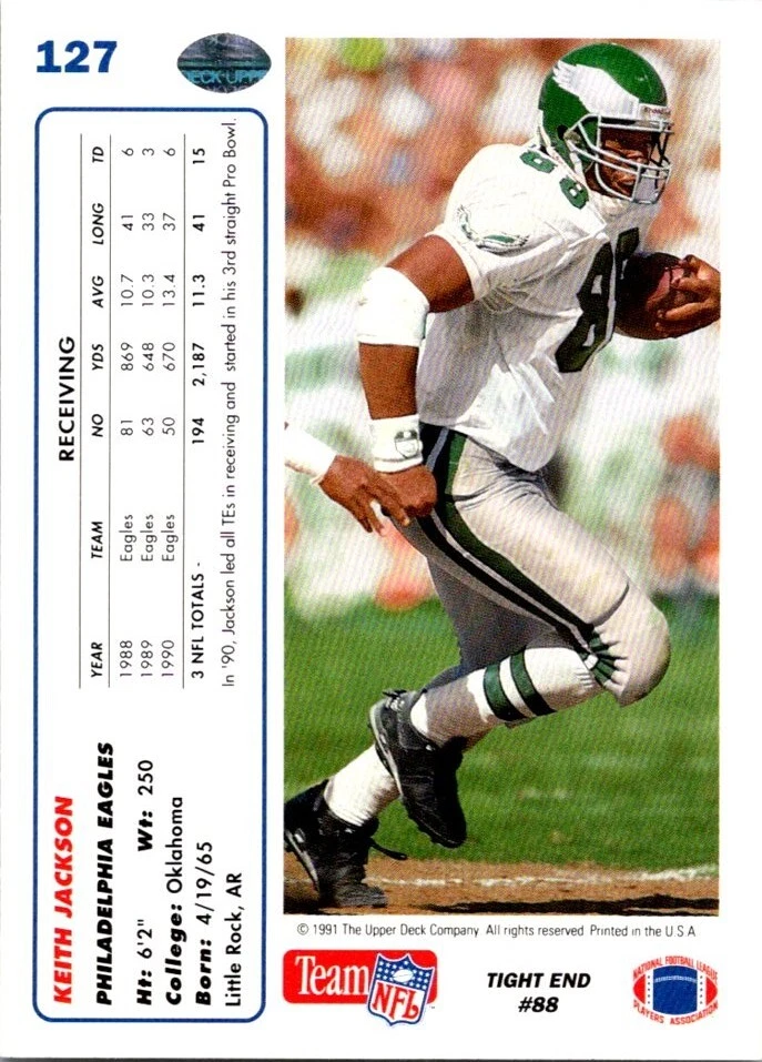 FOOTBALL CARD UPPER DECK KEITH JACKSON PHILADELPHIA EAGLES - Image 2 of 2