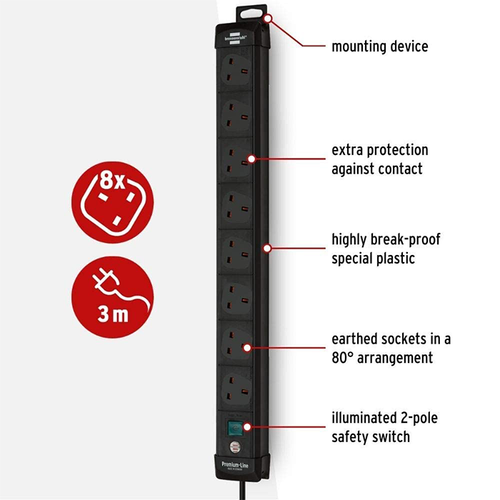 Brennenstuhl Extension Lead Cable Electric Mains Power 6 Gang Way UK Plug Socket - Picture 3 of 9