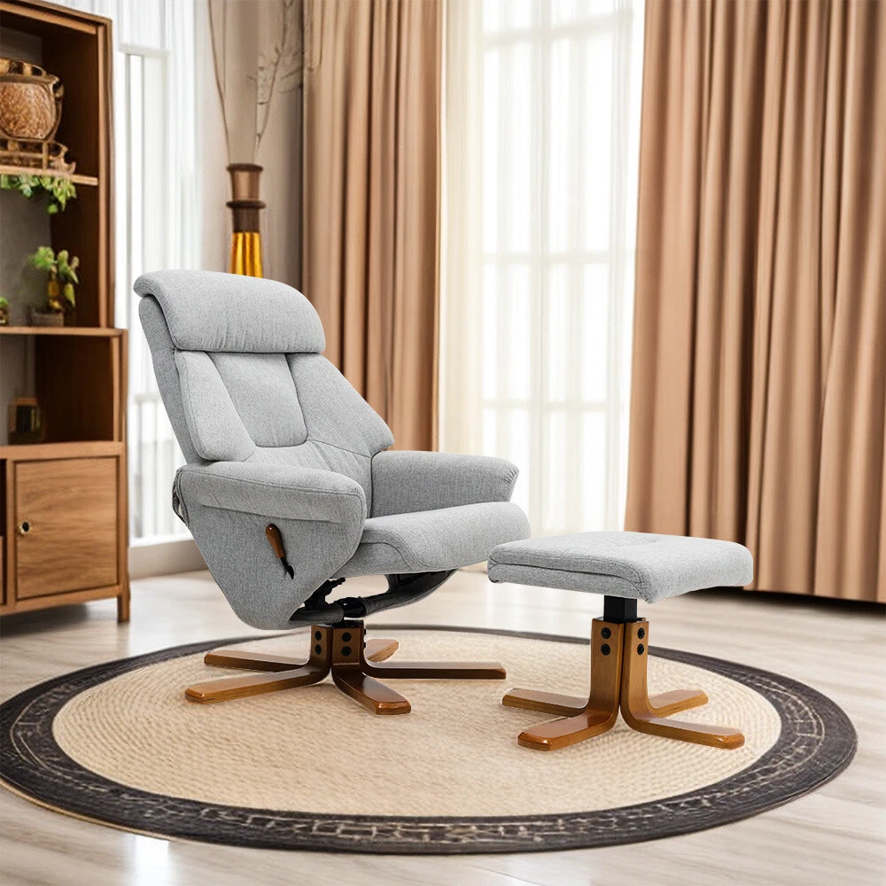 Swivel Recliner Chair Grey Linen Fabric Armchair Office Lounge
