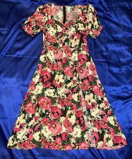 H&M Vintage Floral Sweetheart Neckline Side Slit Dress Medium