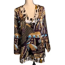 M by M Kalan Shirt  Womens Medium Tunic Animal Print Lightweight Side Slits USA