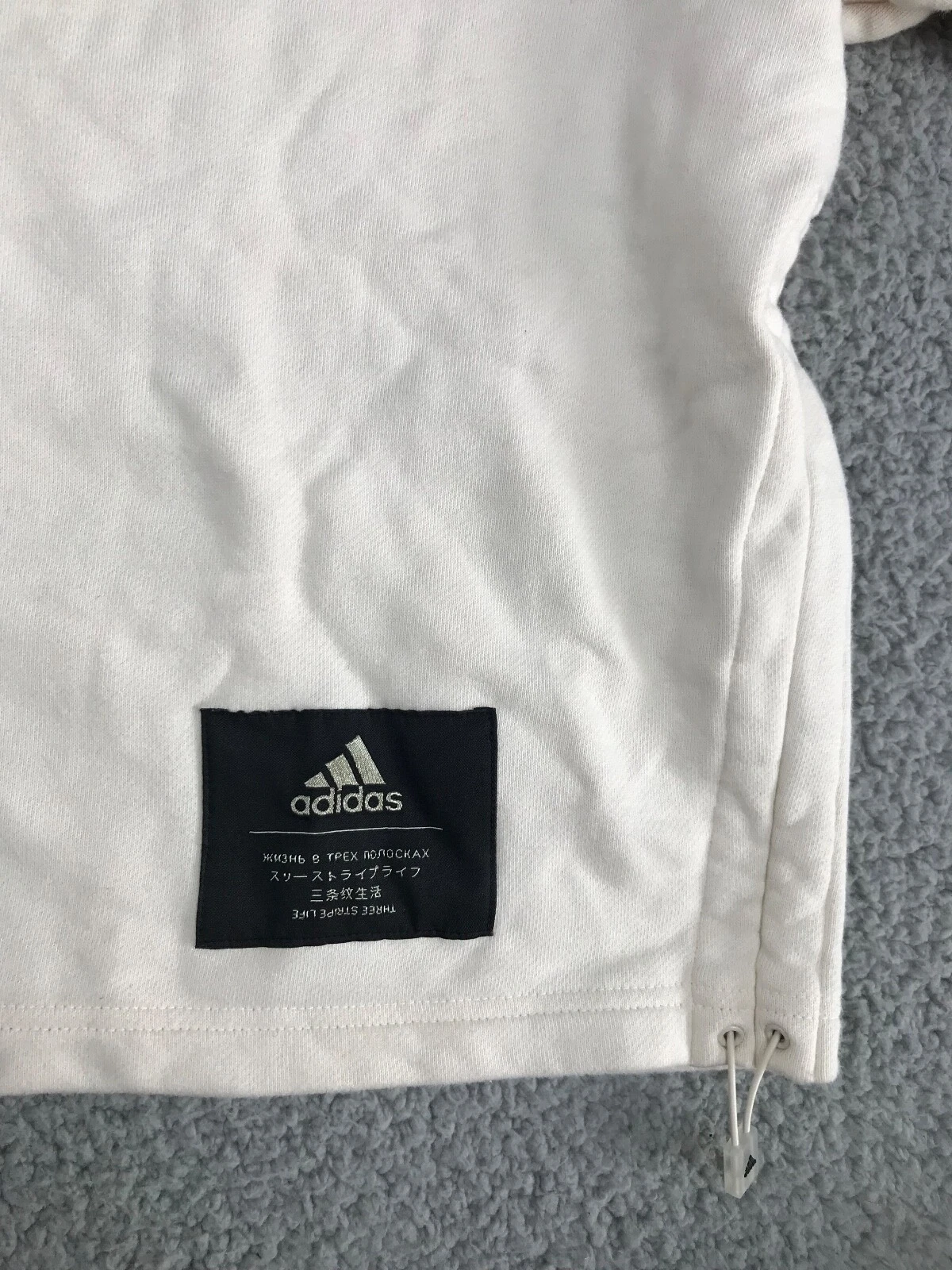 OFF WHITE Adidas Felpa con Cappuccio Donna XS Avorio Crema Manica Lunga Pullover Maglione 100% Cotone