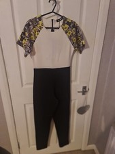 White black and yellow floral Scuba fabric jumpsuit one piece size 8 missguided