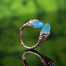 Faceted Blue Chalcedony Gemstone Ring Unique Designer Fashion Boho Ring Jewelry