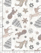 Christmas Fabric - Rustic Wood Reindeer Tree Toss Cream Timeless Treasures YARD