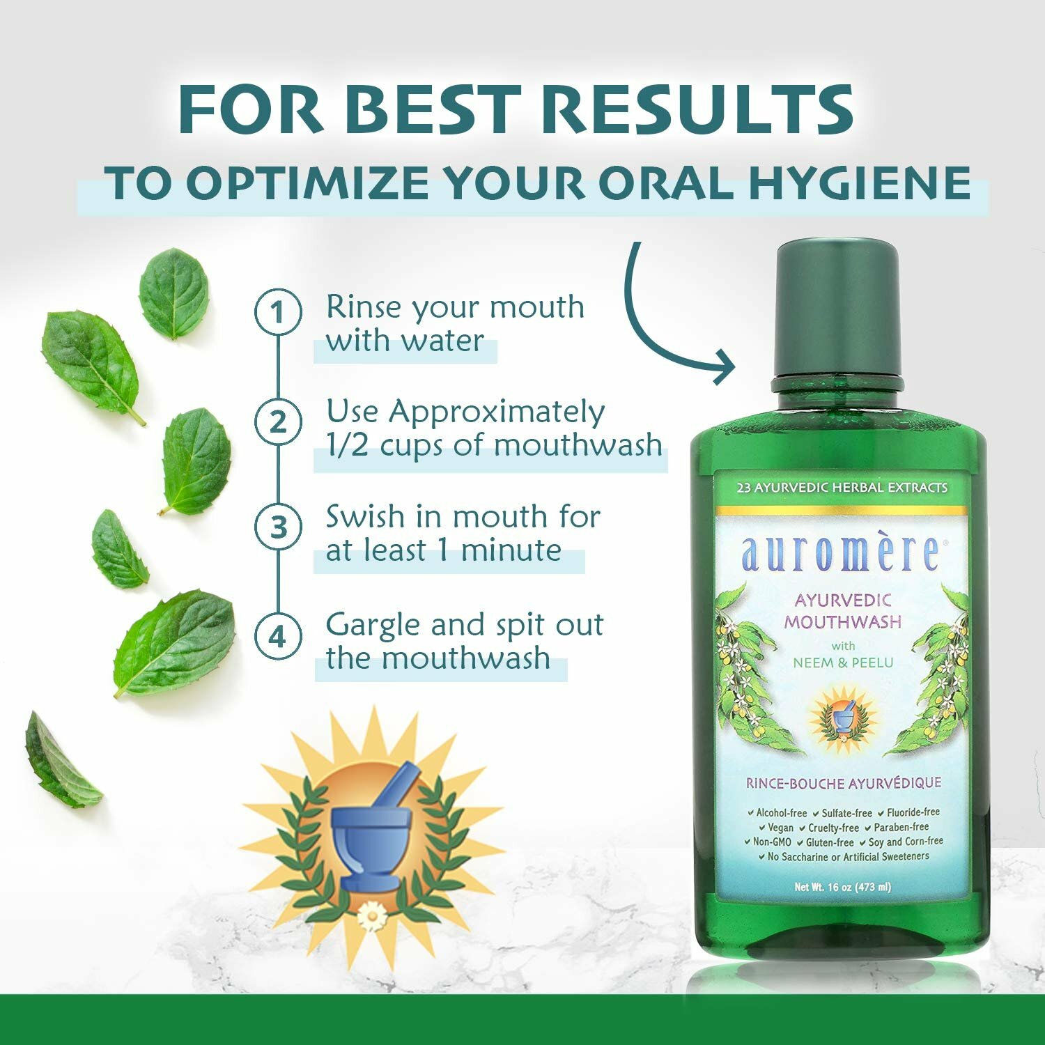 Auromere Ayurvedic Mouthwash with Neem & Peelu with Herbal Extracts 16oz 10 Pack Obfita natychmiastowa dostawa