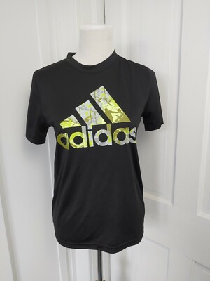 Adidas Shirt Youth Size Large Black Yellow Climalite T-Shirt