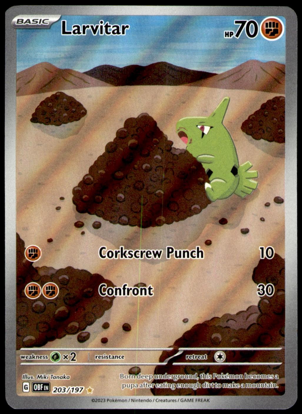 Larvitar 203/197 Illustration Rare Obsidian Flames Pokemon Holo Lightly Played