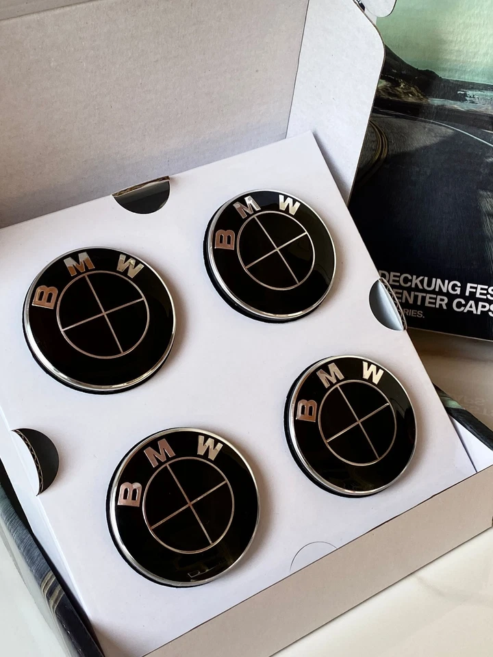 Nuevo juego de 4 tapas centrales de rueda de coche giratorias negras BMW 56 mm Foto 4 de 4