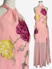 ASOS Design Pink peach embroidered floral bias cut halter midi spring event 10
