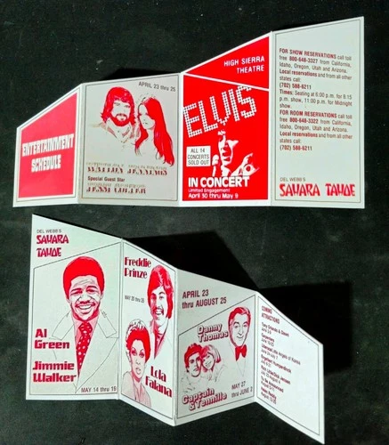 ELVIS PRESLEY IN CONCERT ? Repro. 1976 TABLE TENT ?Del Webb's Sahara Tahoe