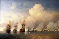Oil painting Alexey-Petrovich-Bogolyubov-Battle-of-Krasnaya-Gorka sail boat ship