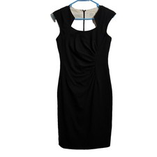 Calvin Klein Women 2 Black Professional Square Neck Bodycon Midi Ruched Dress