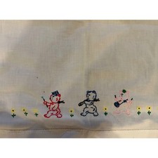 Vintage Hand Embroidered Baby Crib Flat Sheet Bear Band Parade 31"x28