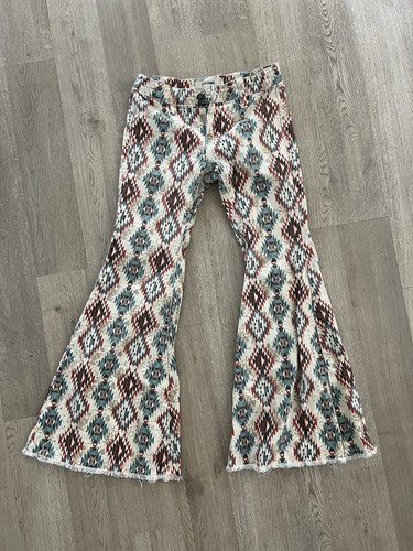 Rock & Roll Denim Jeans Girls Size 10 Bell Bottom Aztec Print