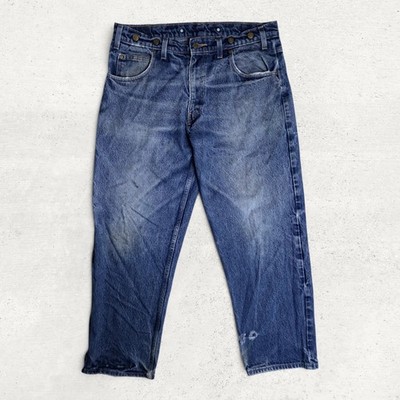 Vintage Prison Blue Carpenter Denim Jeans Men 38x30 Made in USA Faded Distressed