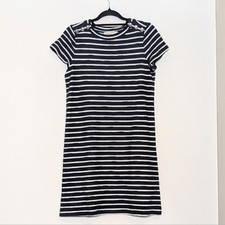 Loft Stripe Tee Shirt Dress Textured Nautical Button Dress Small