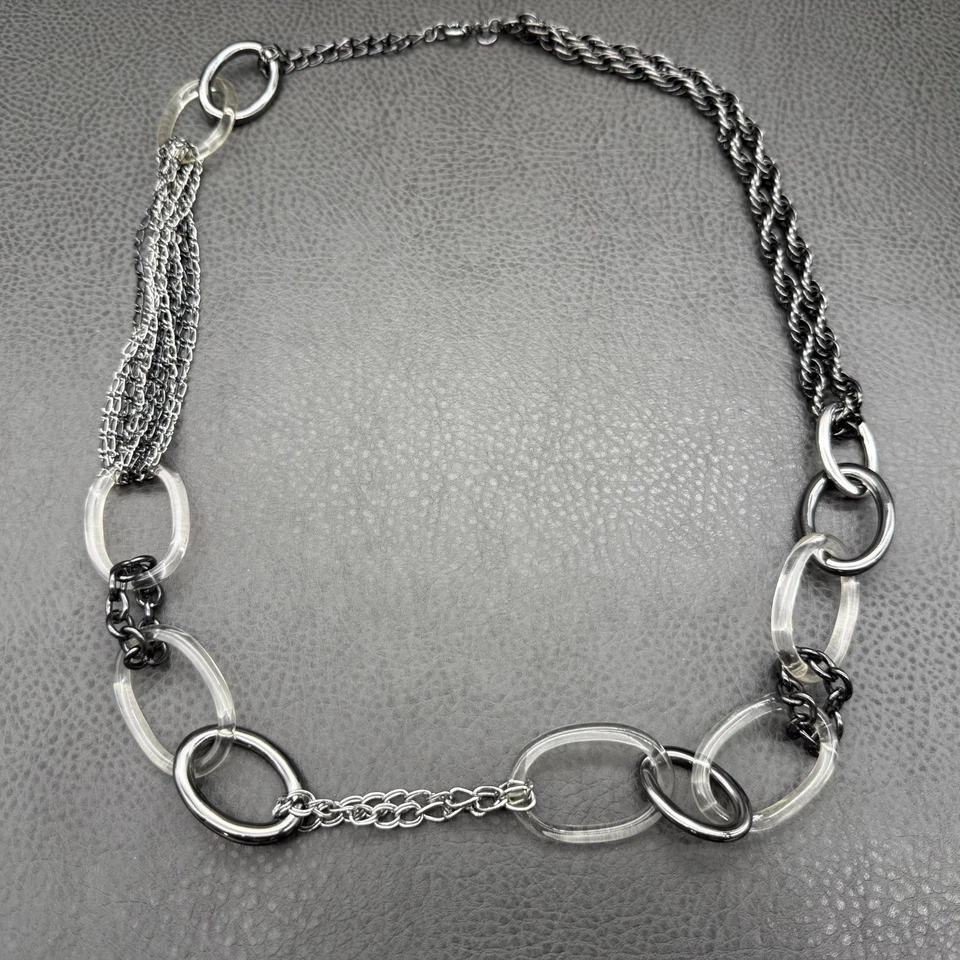 Collar Talbots Tono Plata Cadena Acrílico Eslabón Declaración Mujer Joyería 26 Pulgadas Foto 2 de 4