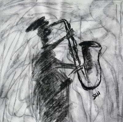 Ode to the Saxophone - acrylic on canvas 24 x 24 