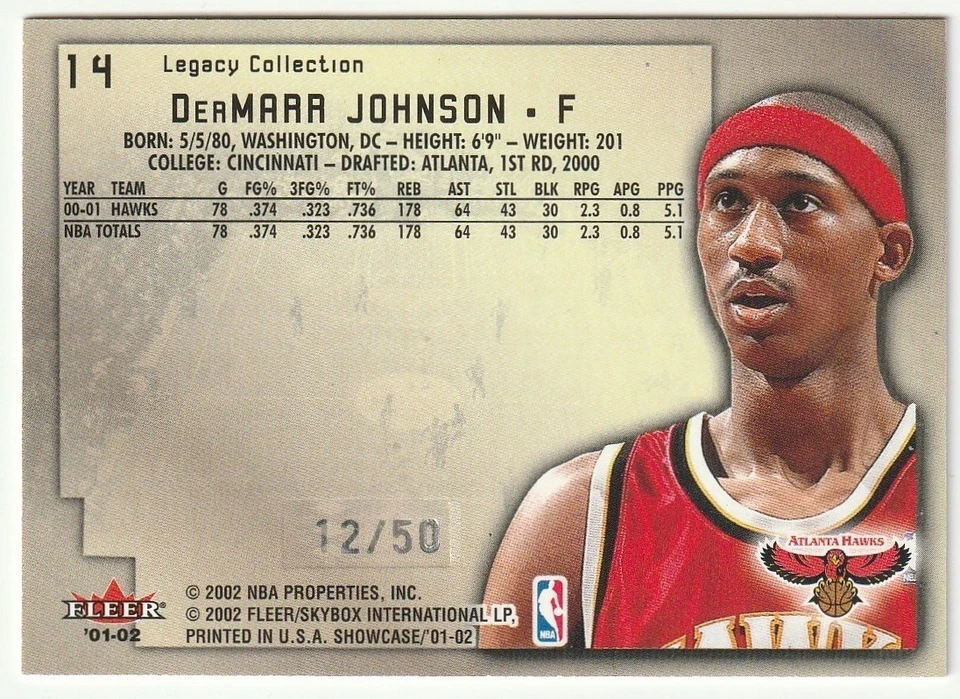 DERMARR JOHNSON 2001-02 FLEER SHOWCASE #14 - LEGACY COLLECTION #12/50 - ATLANTA - Image 2 of 2
