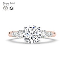 Round Diamond Trilogy Ring 14k Rose Gold Labgrown 3.50 Ct Solitaire