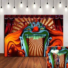 Scary Giant Clown Photography Backdrop Red White Stripe Carnival 7x5ft, clown