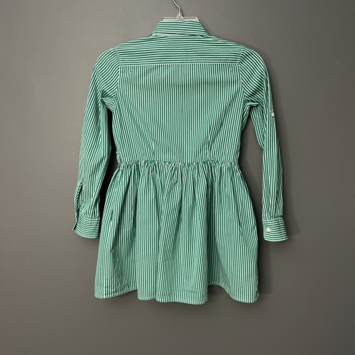 Polo Ralph Lauren Girls Green Stripe Dress 10 Button Up Long Sleeve Shirtdress - Picture 8 of 13