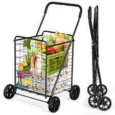 Grocery Shopping Cart, Foldable Heavy Duty Utility Cart w/Large Wheels for Ea...