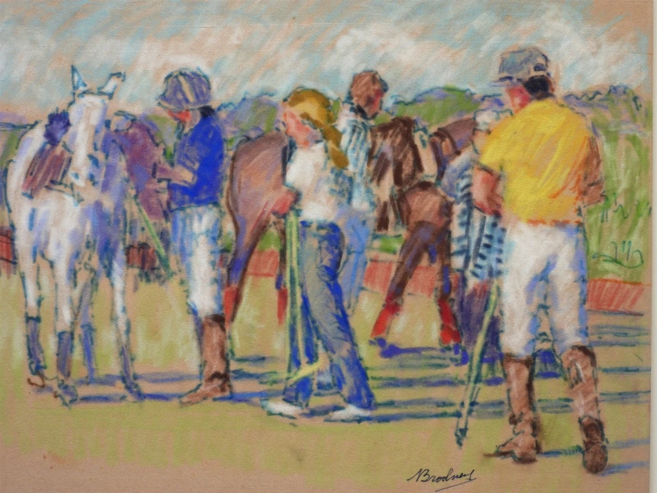 Edward Brodney 马萨诸塞州艺术家 Polo 比赛 粉彩绘画 — 第 3/4 张图片