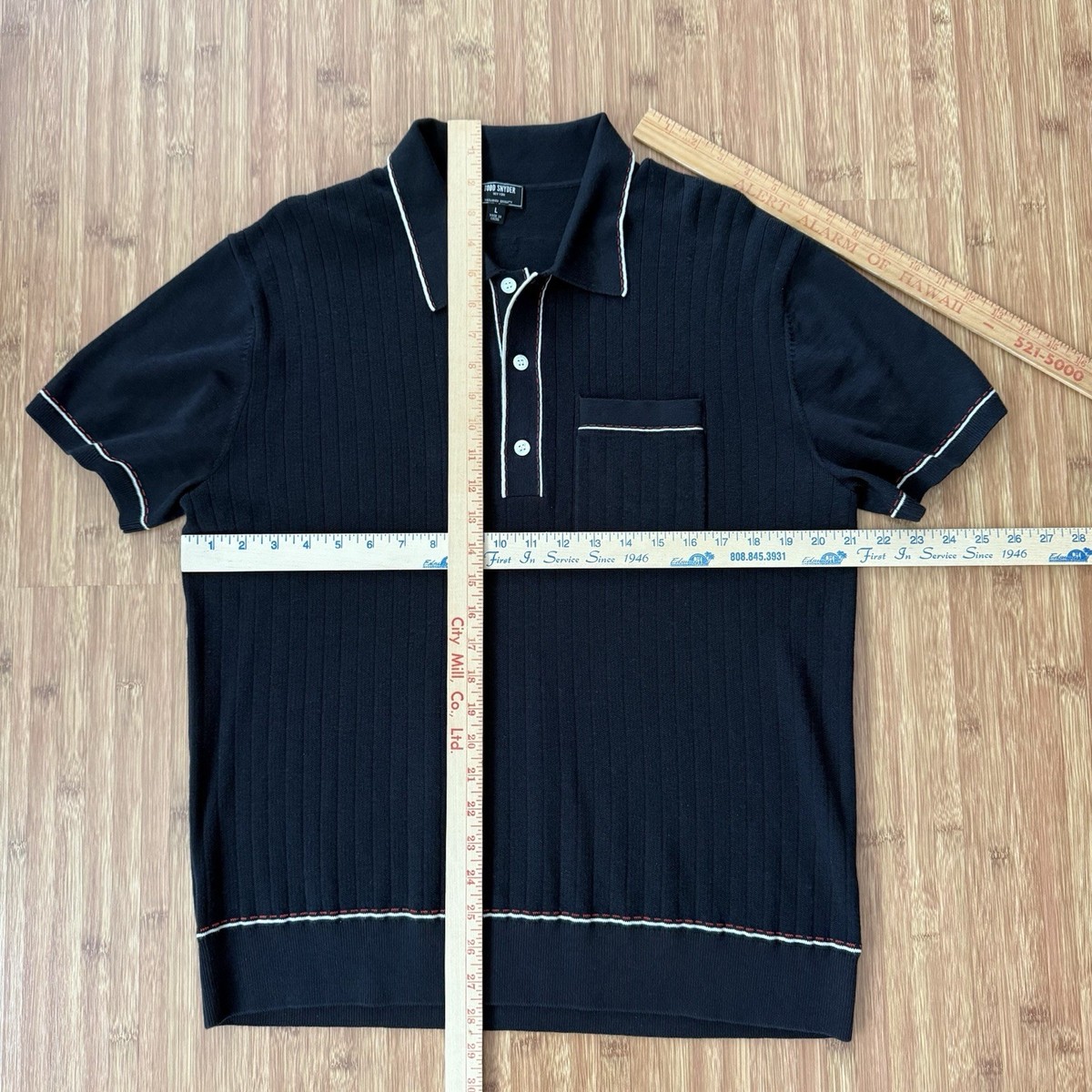 Todd Snyder Polo Ribbed Shirt Mens L Black Silk Tipped Sweater