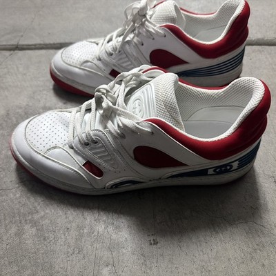 GUCCI MENS SNEAKERS BASKET GG LOGO WHITE RED CANVAS SHOES org $950 sz 10 US