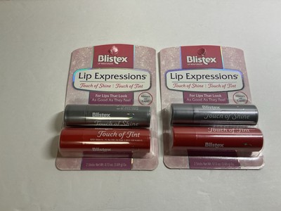 2X BLISTEX Lip Expressions, Touch of Shine, Touch of Tint, 4 Sticks 0.13 oz NIB