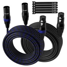 XLR Microphone Cable 15 Feet 2 Pack Multi Colored 3 Pin Shielded Balanced Mal...