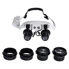 Double Eye Jewelry Watch Repair Magnifier Loupe Glasses W/ LED Light 8 Lens