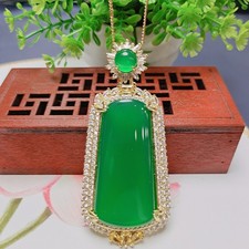 Natural Green Jade Rectangle Jade Pendant Necklace Women's Jewelry Gifts