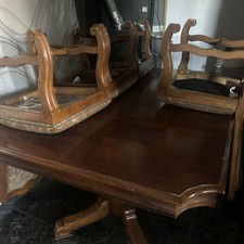 Bernardhart Wood Pedestal Table with Matching 6 Chairs Set