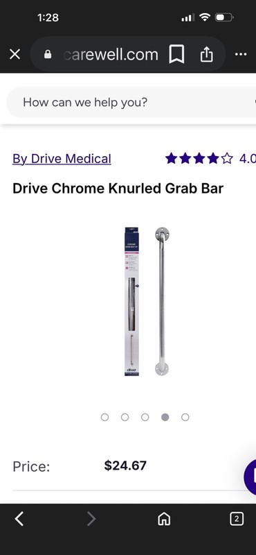 Drive Chrome Knurled Grab Bar 24" Safety Support Versatile 12124-3 Shower or Tub