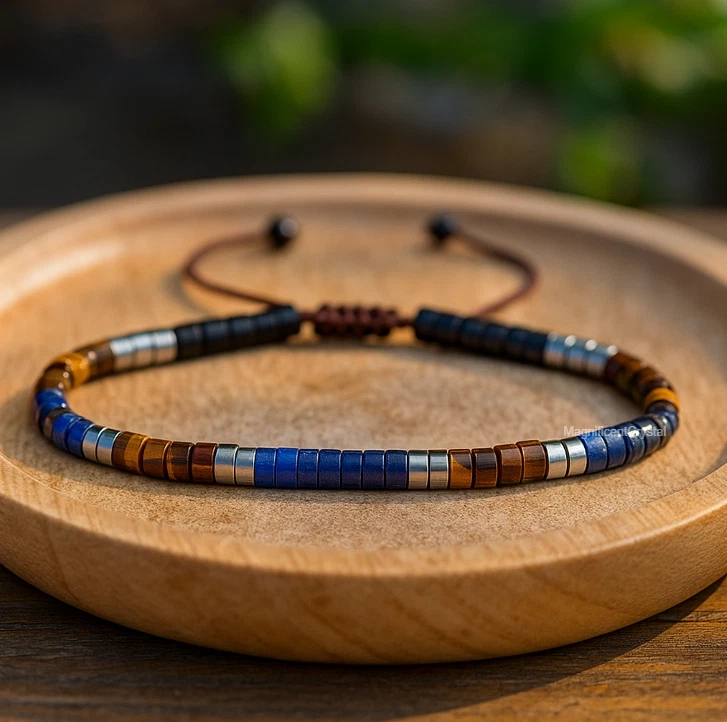 Brazalete curativo protección multi piedras obsidiana hematita ojo de tigre lapislázuli Foto 2 de 4