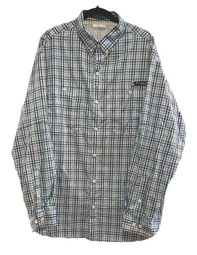 Columbia blau schwarz/weiß kariertes PFG Omni-Shade Langarm Angelhemd Gr. XL