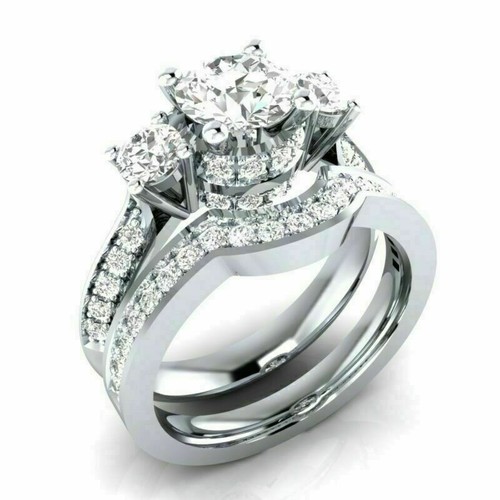 Jewelry Set Rings Silver Fashion Size Women Sapphire Band 925 White Wedding - Picture 7 of 13